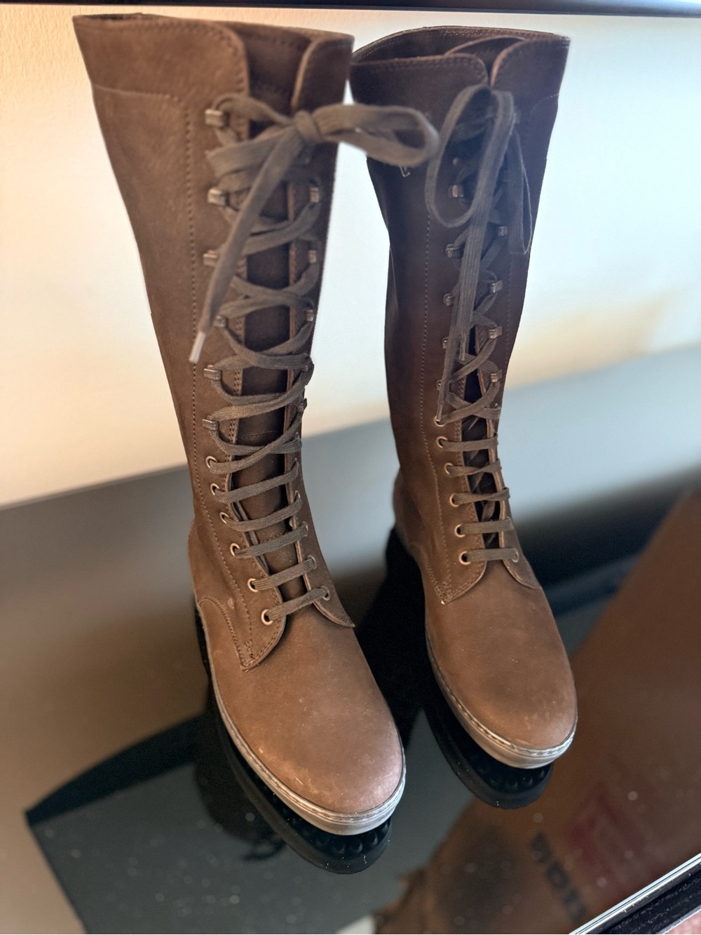 Tod's Dark Brown Suede Lace-Up Knee Boots